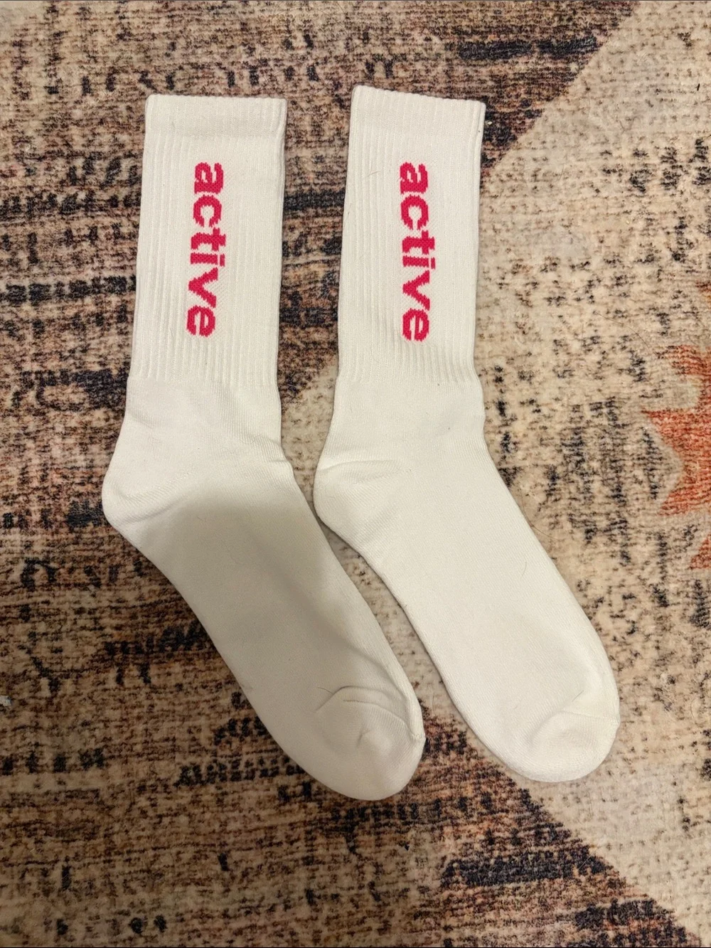 Active USA White Crew Socks with Pink 'active' Logo